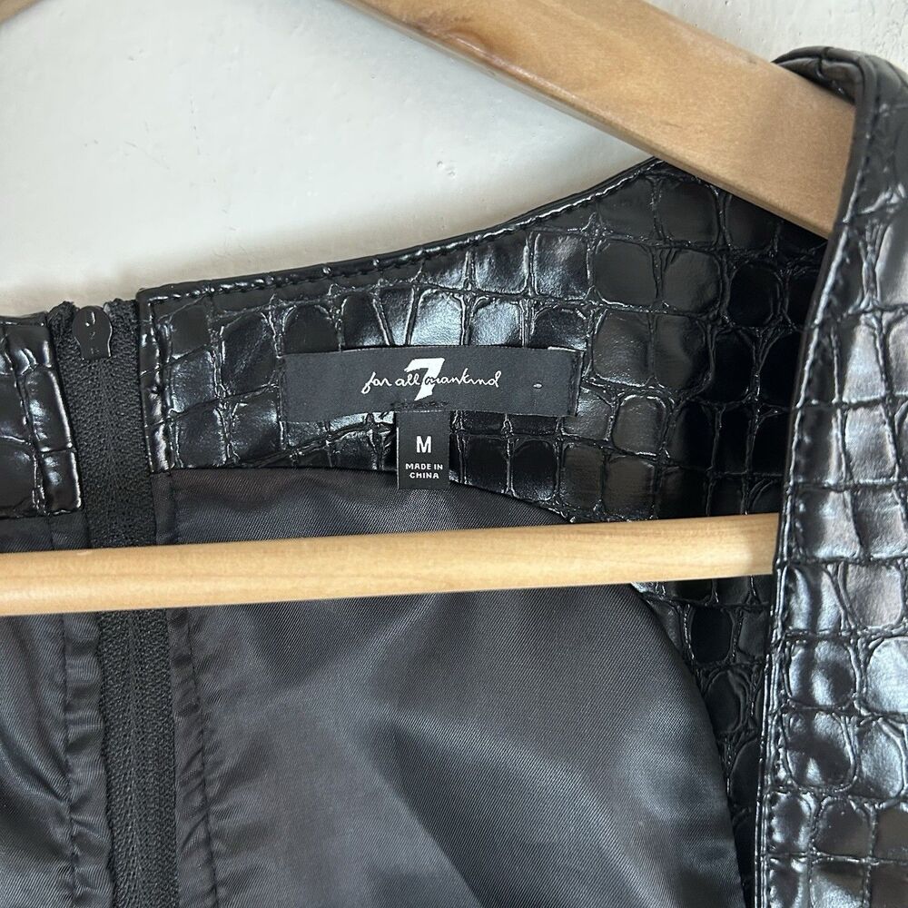 7 For All Mankind M Croc Embossed Leather Set Shorts Crop Top Black Vegan Faux - Picture 5 of 8